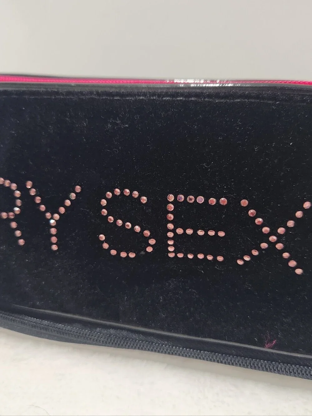 Victoria's Secret VS Very Sexy Black Velvet Rhinestone Makeup Cosmetic Bag Pouch